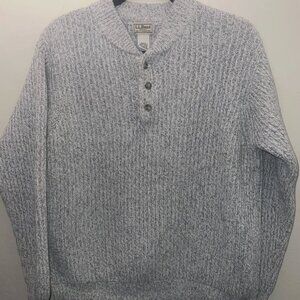 Vintage L.L. Bean Gray/White Henley Fisherman Sweater 100% Cotton 0US09 Medium